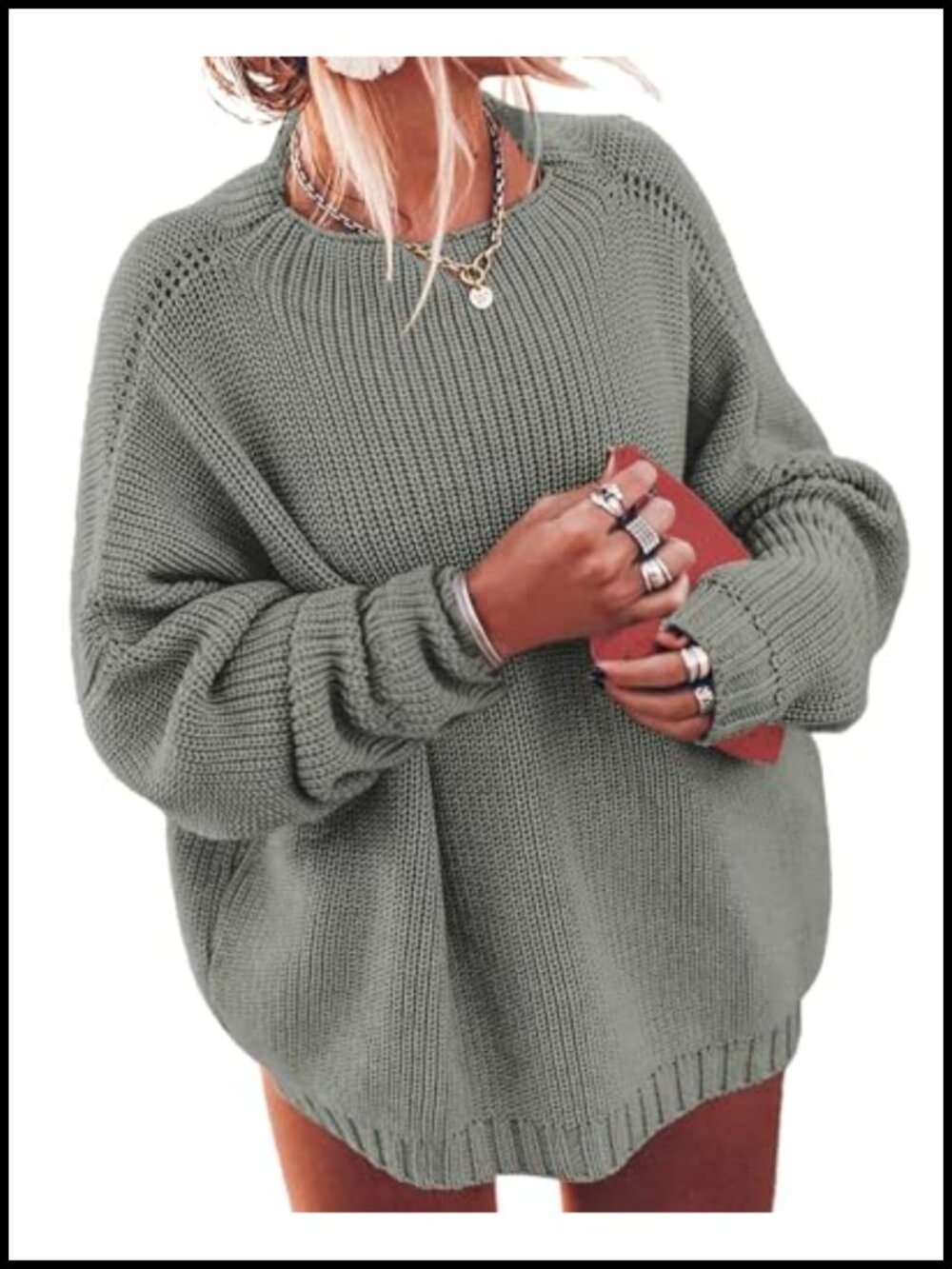 Plus Size Batwing Sleeve Oversized Boat Neck Chunky Knit Pullover Sweater for